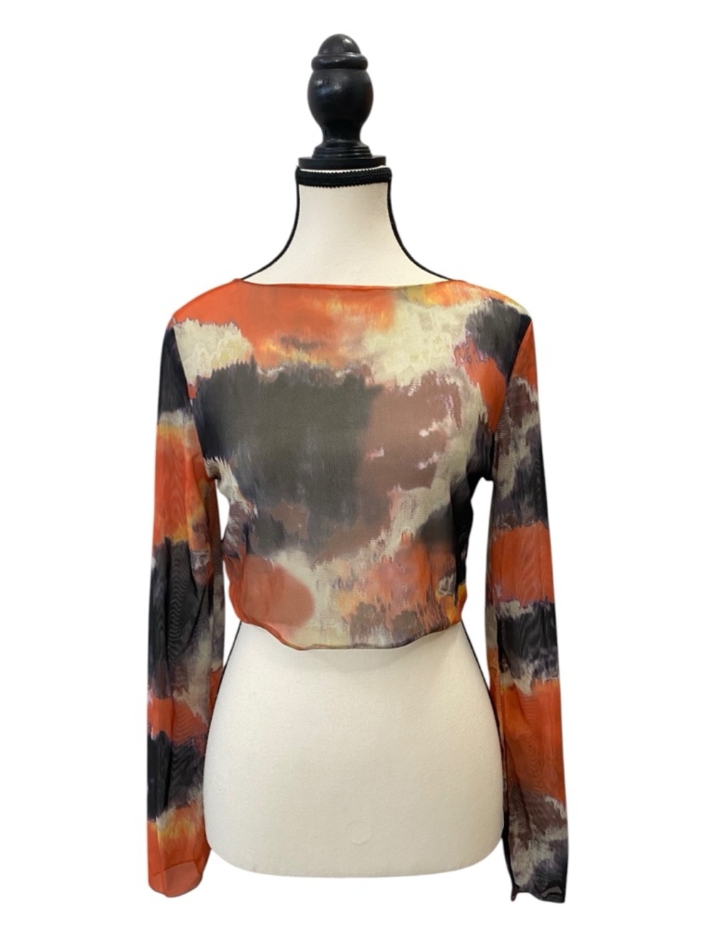 Mesh Crop Top Orange Black & Grey Size M